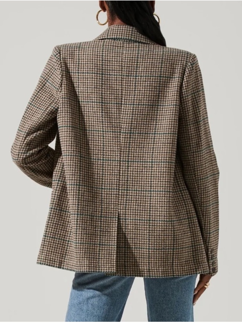 ASTR The Label Harlow Blazer Brown Green Plaid Oversized XS Wool Blend Coat - Picture 9 of 16